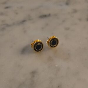 Marc Jacobs Black and Gold Round Logo Stud Earrings